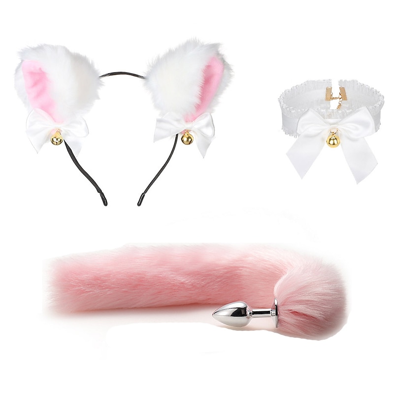 Simulated Animal Ear Plush Headdress Cat'S Ears (Steamed Cat-Ear Shaped Bread) Cat Tail Cosplay Suit Hair Hoop Net Red Accessories3