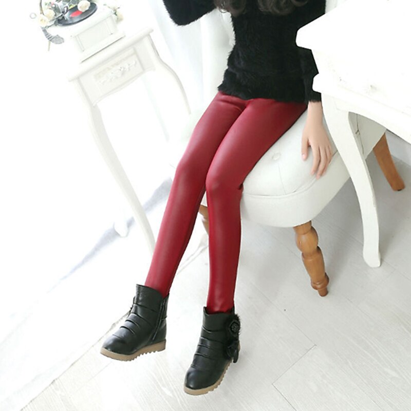 Kids Girls' Leggings Solid Color Active Outdoor 7-13 Years Fall Black Red Navy Blue3