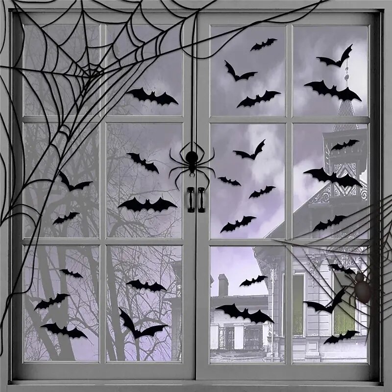 Halloween Decoration 3D Black PVC Bat Halloween Party Bar Room Halloween Party Scary Decor Props Wall Sticker Halloween Decor Halloween Supplies3