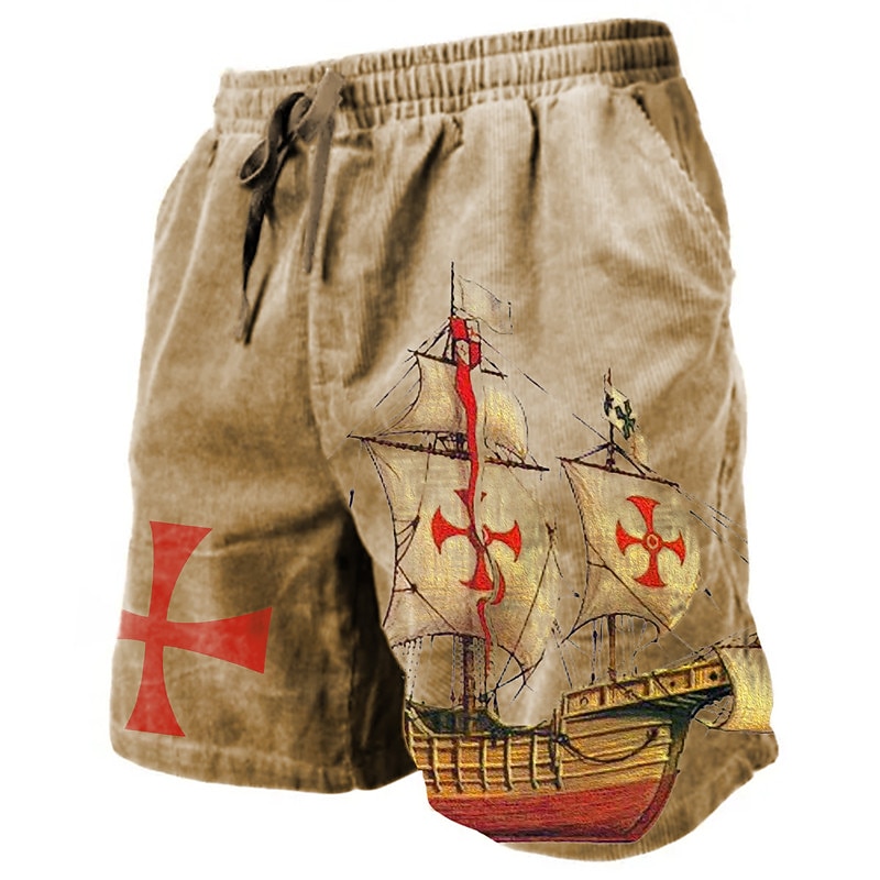Men's Graphic Prints Cross Sailboat Sweat Shorts Beach Shorts Terry Shorts Mid Waist Casual Athleisure Daily Holiday Streetwear Drawstring Elastic Waist 3D Print Designer Clothing Apparel