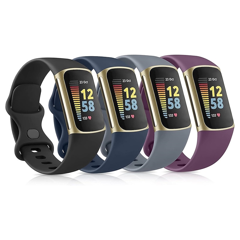 4 Pack 3 Pack 2 Pack Smart Watch Band Compatible with Fitbit Charge 5 Silicone Smartwatch Strap Adjustable Sport Band Replacement  Wristband