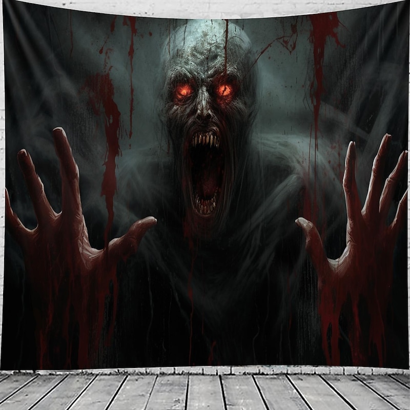 Halloween Horror Hanging Tapestry Zombie Wall Art Large Tapestry Mural Decor Photograph Backdrop Blanket Curtain Home Bedroom Living Room Decoration Halloween Decorations