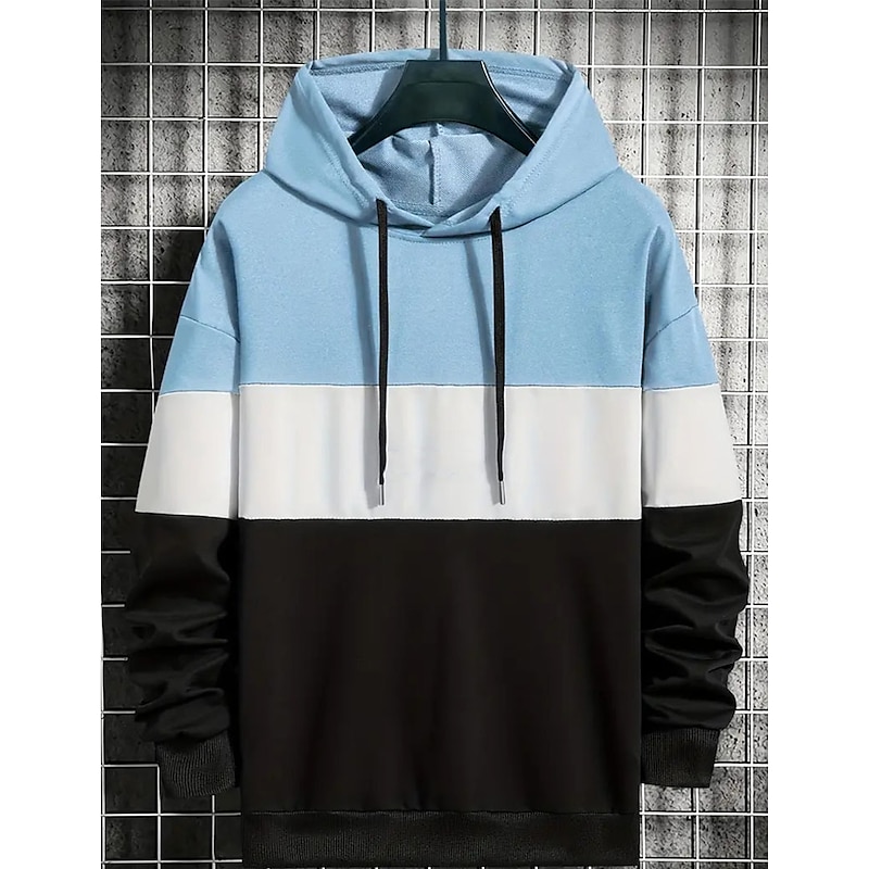 Men's Hoodie Khaki Dark Gray Coffee Light Blue Hooded Color Block Patchwork Sports & Outdoor Daily Holiday Streetwear Cool Casual Spring &  Fall Clothing Apparel Hoodies Sweatshirts  Long Sleeve