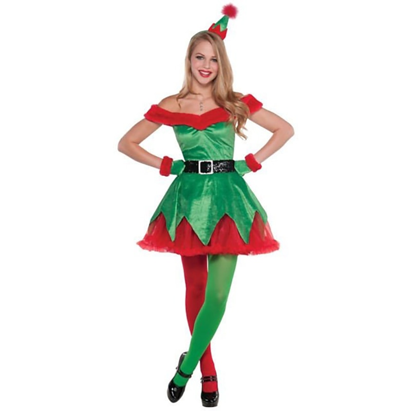 Santa Claus Elf Mrs.Claus Outfits Christmas Hat Fancy Christmas Dress Women's Christmas Adults' Christmas Carnival Christmas Eve Christmas Party Dress Belt Hat