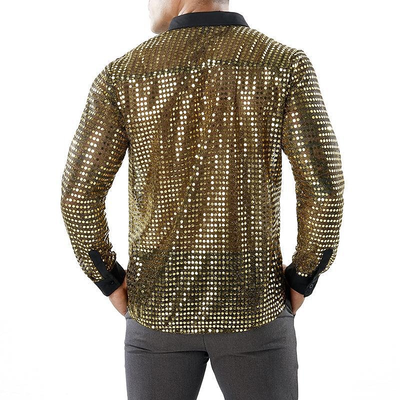 Retro Vintage 1970s Disco Cosplay Sequins Solid Colored Fancy Dress Men's Carnival Costume Halloween Carnival Masquerade Performance Party / Evening Stage Adults' Shirt Summer Spring4