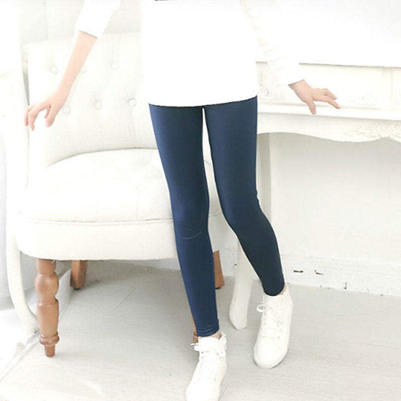 Kids Girls' Leggings Solid Color Active Outdoor 7-13 Years Fall Black Red Navy Blue4