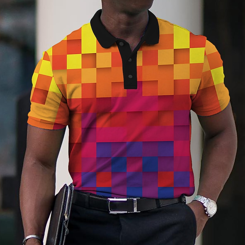Men's Graphic Polo Shirts Golf Shirt Short Sleeve Polo Shirts Collared Shirts Casual Vacation Wear Rave Wear Party Outfits Buttons 3D Print Black Red Blue4