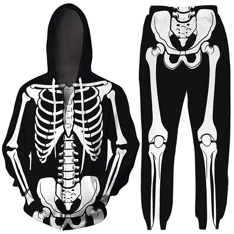 Halloween Skull Skeleton Outfits Hoodie Tracksuit Anime 3D Graphic For Couple's Men's Women's Adults' Halloween Carnival Masquerade 3D Print Casual Daily