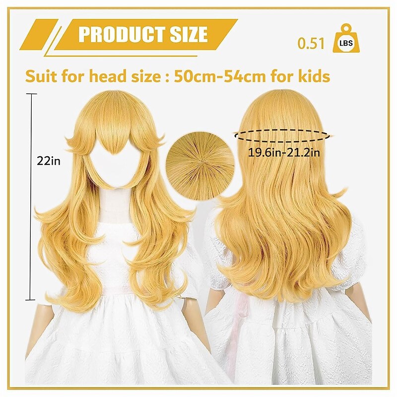 Golden Princess Wig with Earrings and Crown Blonde Long Wavy Peach Wig for Kids Cosplay Halloween Wigs2