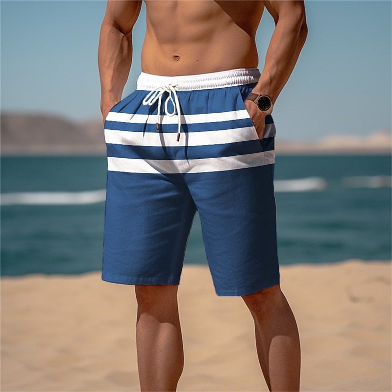 Men's Stripe Graphic Prints Sweat Shorts Beach Shorts Terry Shorts Mid Waist Casual Athleisure Daily Holiday Streetwear Drawstring Elastic Waist 3D Print Designer Clothing Apparel3