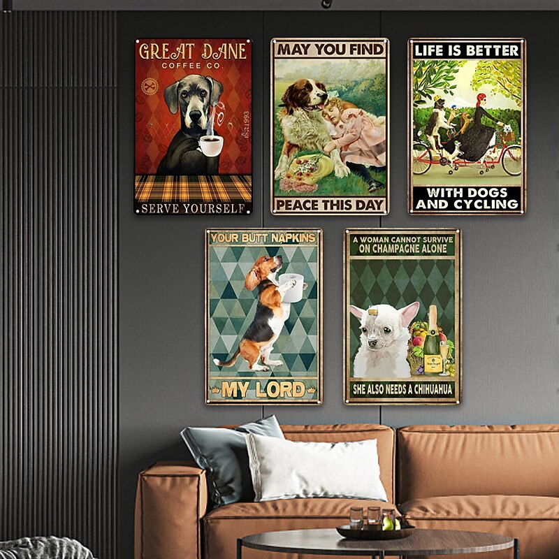 1pc Retro Metal Tin Sign Pet Dog Tin Sign Vintage Kitchen Signs Wall Decor, Painting Wall Hanging for Home Decor Wall Art Metal Tin Sign 20x30cm/8''x12''2