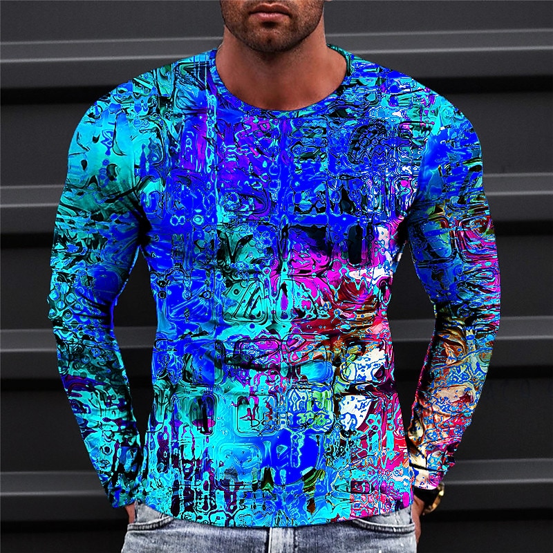 Men's Abstract T Shirt Graphic Tee Long Sleeve T shirt 3D Print Crew Neck Shirt Designer Casual Outdoor Vacation Daily Yellow Red Blue Spring &  Fall Clothing Apparel S M L XL 2XL 3XL 4XL3