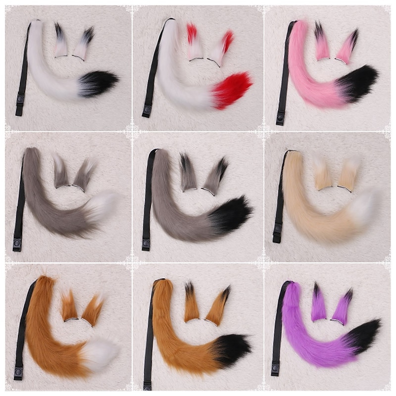 Handmade Fox Mother Cosplay Accessories Beast Ear Hair Clip Beast Tail Fox Ear Pair Tail Clip Set2