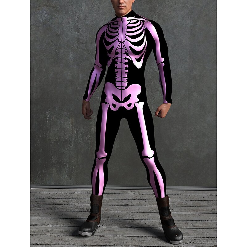 Skeleton Skull Halloween Cosplay Costume Bodysuits Full Body Catsuit Carnival Costume Full Body Suit One Piece Scary Costume Kid's Adults' Men's Women's Masquerade Mardi Gras Party Halloween Easy