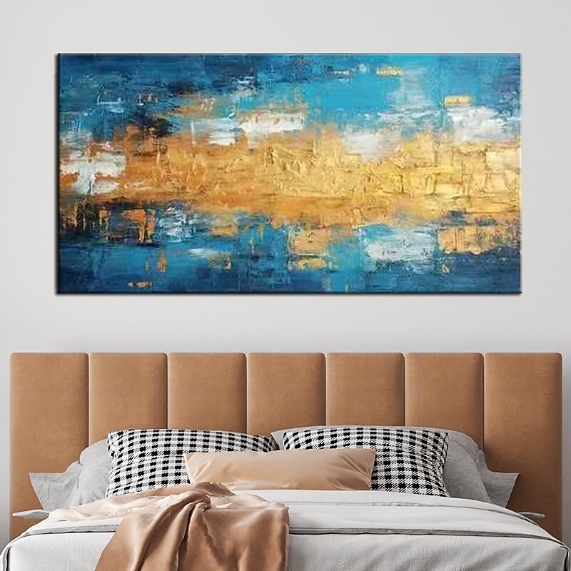 Handmade Gold blue Painting Hand Painted Oil Painting Wall Art Gold Foil Painting on Canvas  Large Wall Art Texture contemporary art Home Decoration Rolled Canvas4