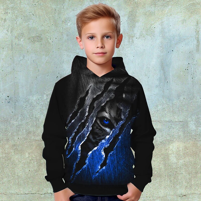 Boys 3D Animal Tiger Hoodie Pullover Long Sleeve 3D Print Fall Winter Fashion Streetwear Cool Kids 3-12 Years Outdoor Casual Daily Regular Fit4