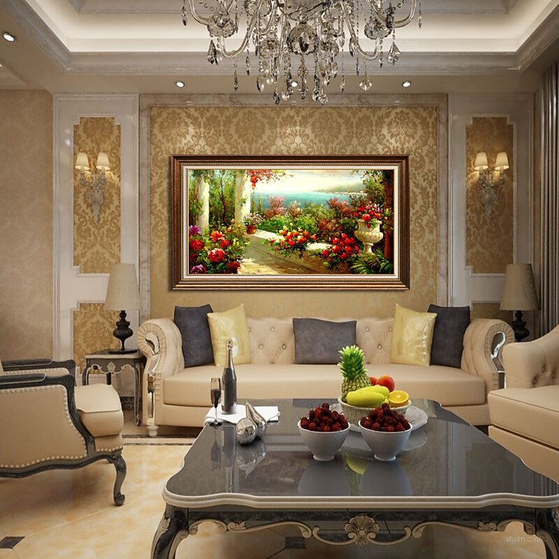 Handmade Oil Painting Canvas Wall Art Decoration Impression Scenery Mediterranean Vintage Garden View for Home Decor Rolled Frameless Unstretched Painting3