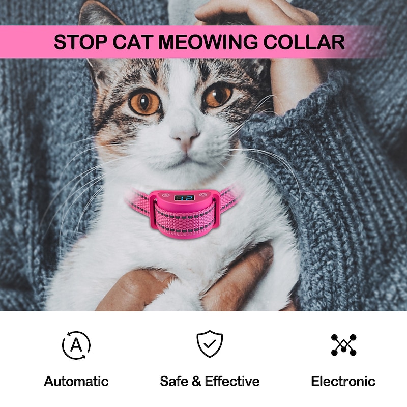 Pink Cat Stop Barkfor Cats Prevent Meowing 5 Levels of Progressive Training - Safe & Reflective2