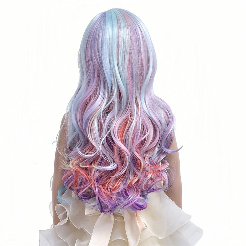 Child Kids Rainbow Wigs Long Curly Wavy Colorful Wig Multicolor Wig for Girls Synthetic Cosplay Party Halloween Wigs with Wig4