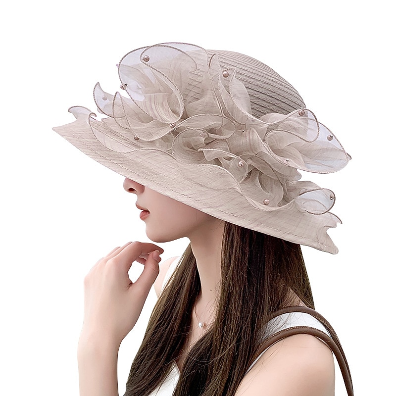 Hats Organza Kentucky Derby Church Simple Boho With Lace Flower Headpiece Headwear