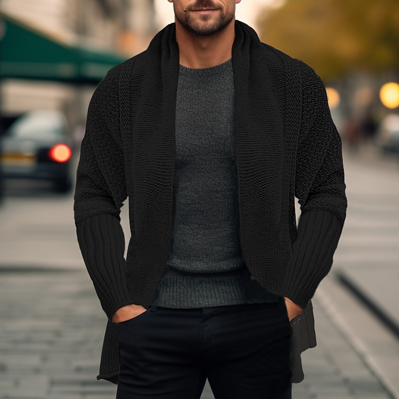Men's Sweater Cardigan Sweater Ribbed Knit Regular Knitted Plain Open Front Warm Ups Modern Contemporary Daily Wear Going out Clothing Apparel Winter Black Pink S M L4