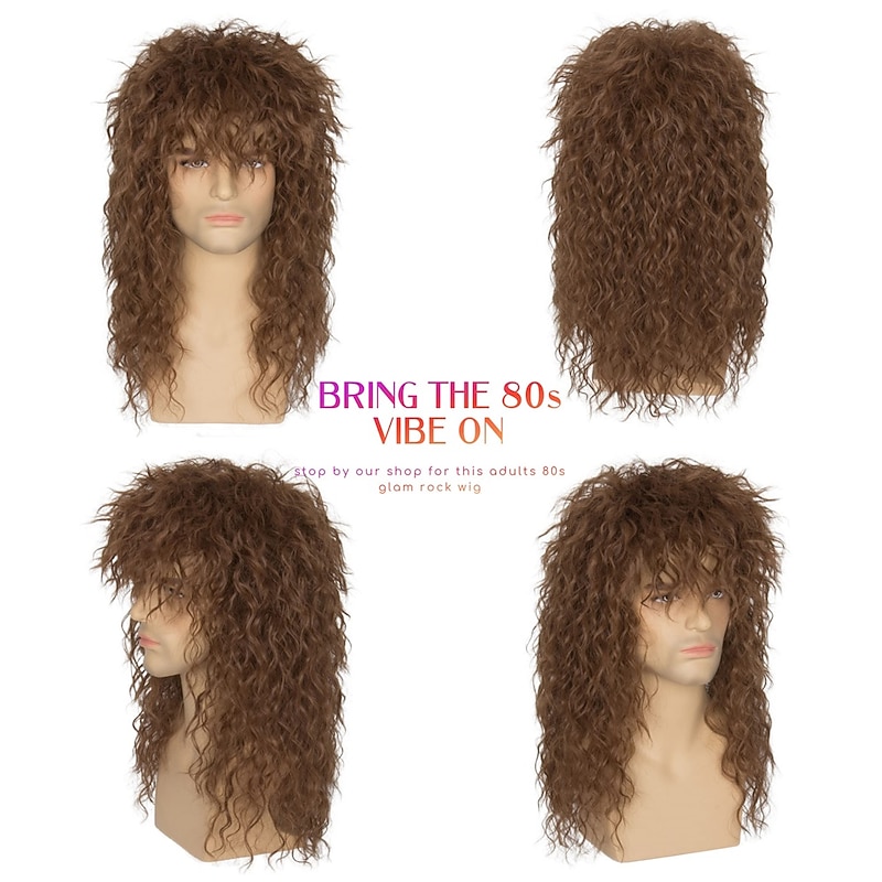 80s Wigs for Men Women Long Brown Rocker Wig 80s Hair Band Wig Heavy Metal Costume Wig Halloween Wigs4