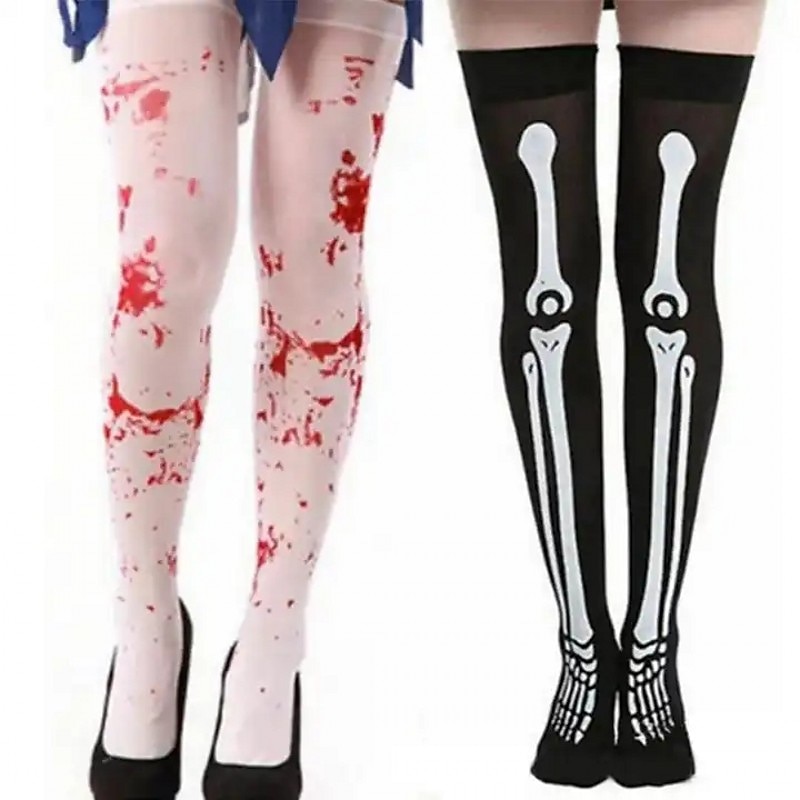 Halloween Blood Socks Carnival Easter Zombie Skeleton Socks Bloody Mary Nurse Blood Socks Skeleton Socks Skeleton Socks Knee Length Socks Halloween Costume and Fabric Role Playing Party Dressing