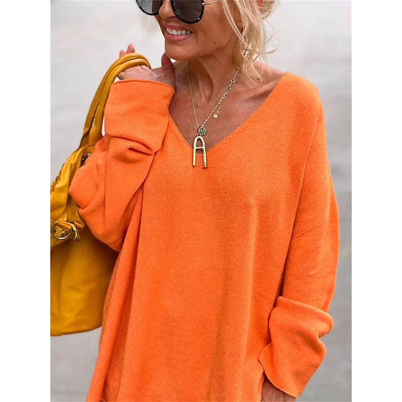 Women's Tunic Oversized Sweatshirt Pullover Sports Basic Neon & Bright Plain Street Casual V Neck Loose Fit Long Sleeve Black Pink Orange Gray Fall & Winter Prefall3