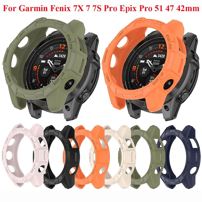 Watch Case Compatible with Garmin Fenix 7 Pro / Fenix 7S Pro / Fenix 7X Pro / Epix Pro 51mm / Epix Pro 42mm Rugged Dust Proof Bumper Full Cover TPU Watch Cover