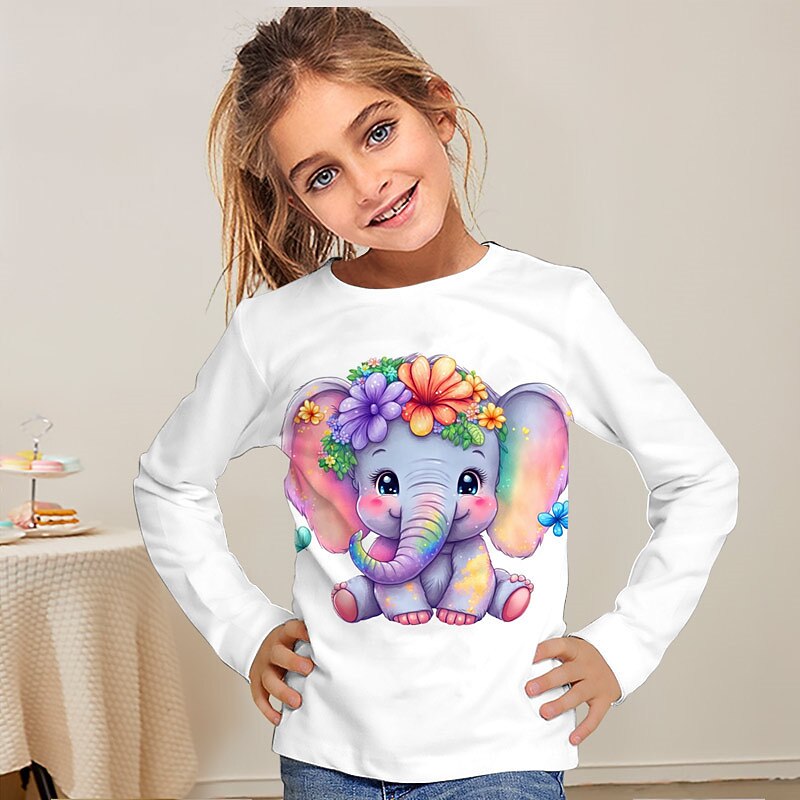 Girls' 3D Animal Dinosaur Letter T shirt Long Sleeve 3D Print Fall Winter Active Fashion Daily Kids 3-12 Years Outdoor Daily Regular Fit3