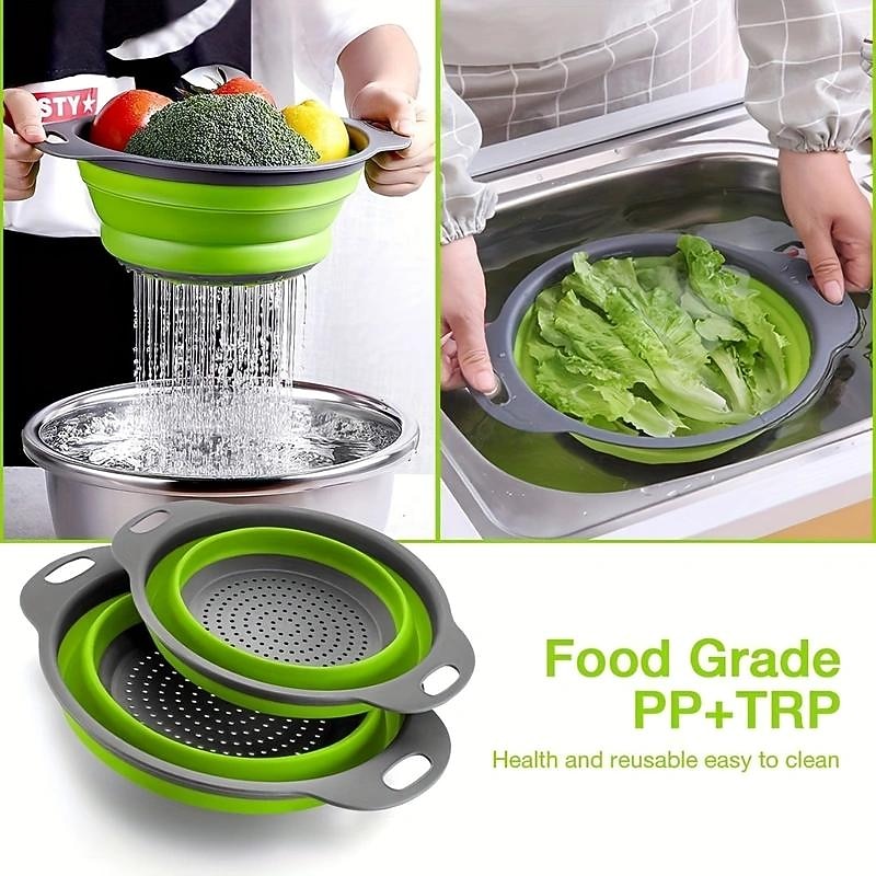 2pcs, Collapsible Silicone Drain Basket for Outdoor Camping and Kitchen - Portable Fruit and Vegetable Washing Basket - Reusable and Creative Design3