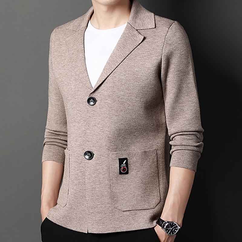 Men's Cardigan Sweater Ribbed Knit Regular Knitted Plain Lapel Warm Ups Modern Contemporary Daily Wear Going out Clothing Apparel Fall Winter Black Camel S M L2