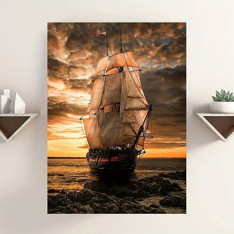Landscape Wall Art Canvas Black Sailboat Waves Prints and Posters Pictures Decorative Fabric Painting For Living Room Pictures No Frame4