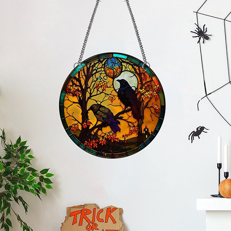 Halloween Pumpkin Crow Castle Acrylic Hanger Window Home Decoration Hanger3