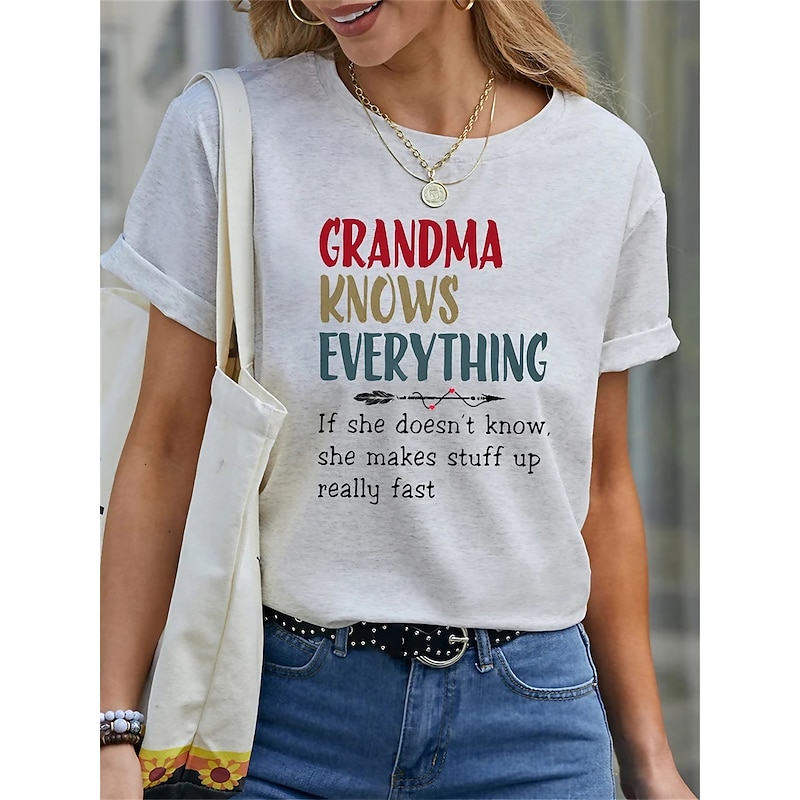 Women's T Shirt Basic Letter Print Short Sleeve Regular Tops Round Neck Daily Weekend Black White Blue Purple Gray