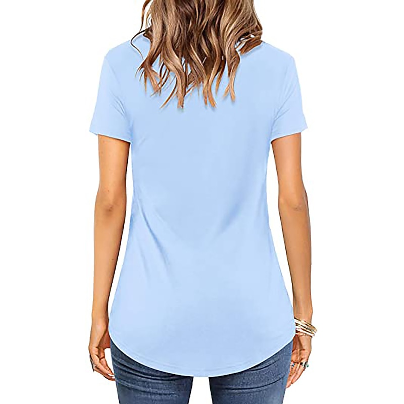 T shirt Tee Women's Black-1 White Pink Solid Colored Criss Cross Front Daily Basic V Neck Regular Fit M / M 10