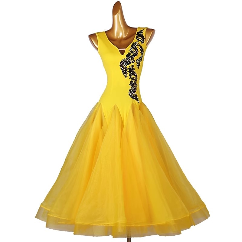 Ballroom Dance Dress Appliques Split Joint Crystals / Rhinestones Women's Training Sleeveless Chinlon Organza4