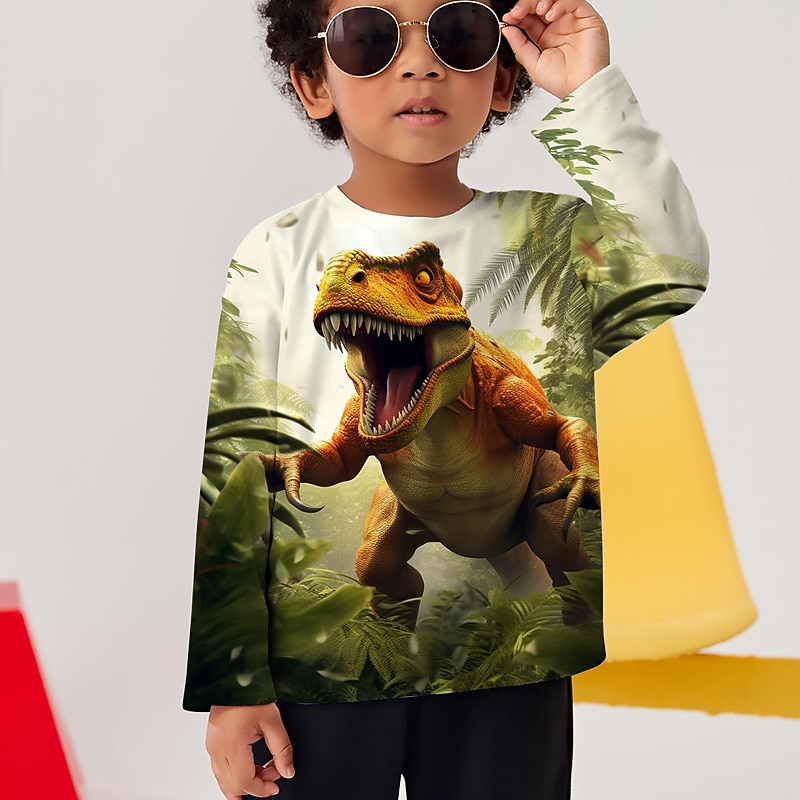 Boys 3D Graphic Animal Dinosaur T shirt Tee Long Sleeve 3D Print Summer Spring Fall Sports Fashion Streetwear Kids 3-12 Years Outdoor Casual Daily Regular Fit2