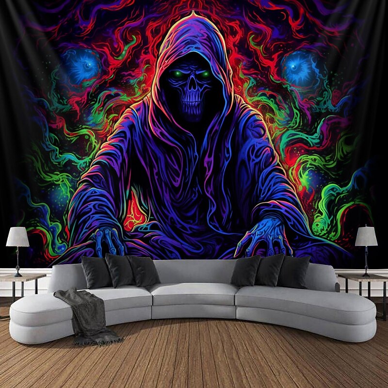 Halloween Decorations Blacklight Tapestry UV Reactive Glow in the Dark Glow Party Neon Ghost Psychedelic Trippy Misty Hanging Tapestry Wall Art Mural for Living Room Bedroom4