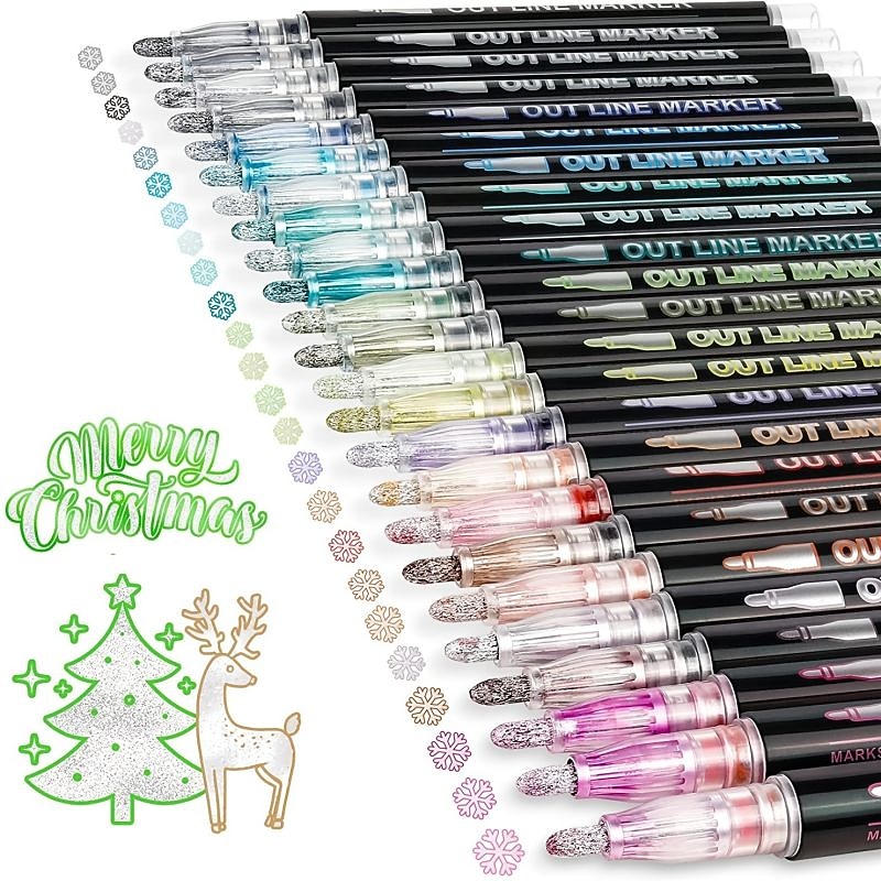 8/12/24 Colors Outline Markers Self Double Line Self-Outline Metallic Pens For Scrapbook Photo Album Gift Card Making Easter Eggs Art Crafts