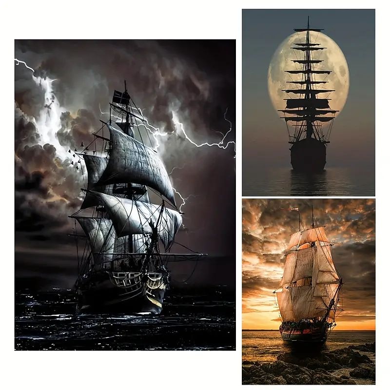 Landscape Wall Art Canvas Black Sailboat Waves Prints and Posters Pictures Decorative Fabric Painting For Living Room Pictures No Frame