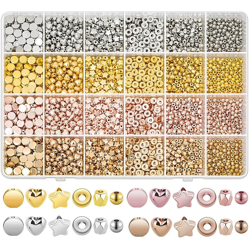 2160pcs Gold Beads for Jewelry Making, Assorted Bracelet Beads Rhinestone Spacer Beads Flat Beads Small Gold Beads for Bracelet Jewelry Making