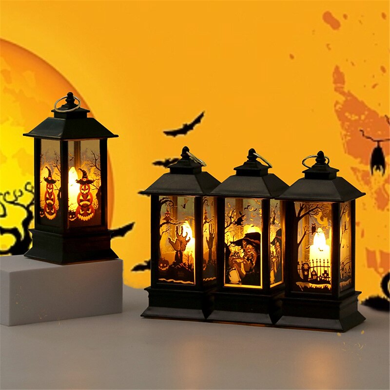 Halloween Pumpkin Lantern and Ghost Festival Portable Wind Lamp Simulation and Creativity Candlestick LED Lamp Decoration Electronic Candle Lamp Prop3