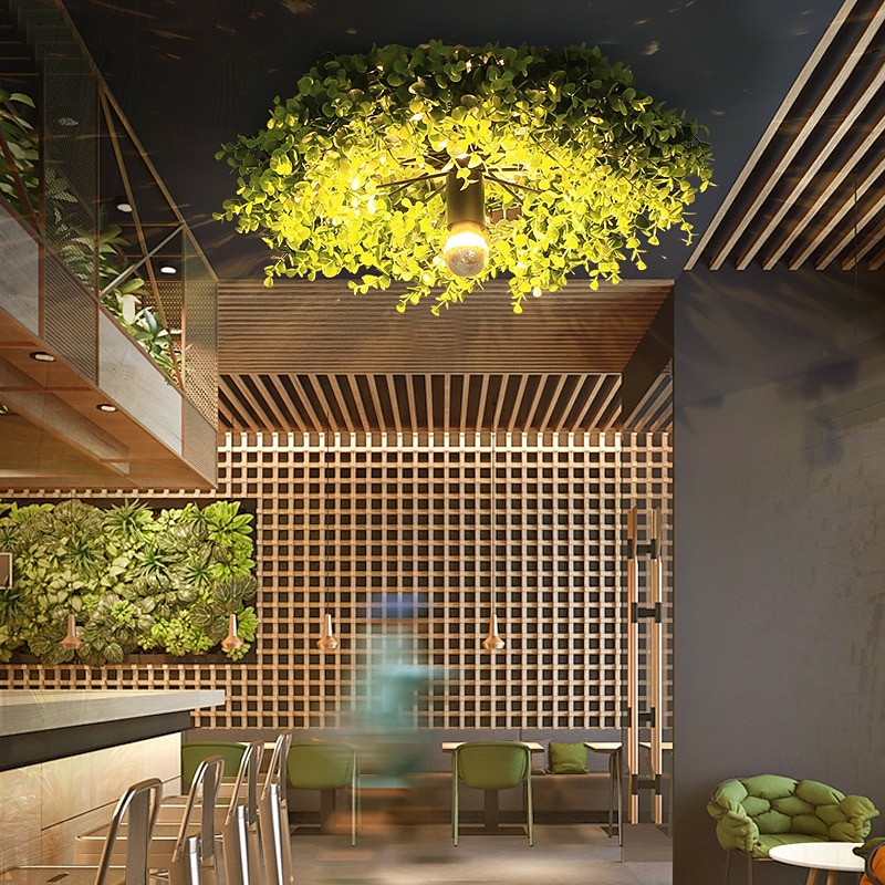 Lightinthebox Ceiling Lights LED Plant Garland Style Wall Light E27 Semi - Electroplated Bulb Wheel Shape Wrought Iron Faux Green Plant Wall Mount Bar Cafe Decor 110-240V