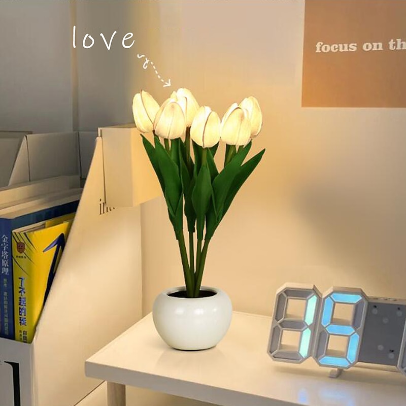 6pcs Tulip Flower Table Lamp Tulips LED Night Light Simulation Flower Potted Night Light Gift for Her Birthday Holiday Party Wedding Room Decoration