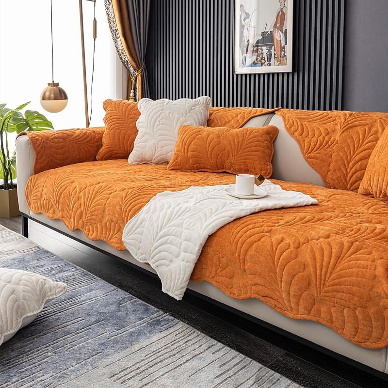 Sofa Cover for Dogs Pet, Burnt Orange Couch Cushion Cover Sectional Sofa Towel Slipcover, Anti Scratch Furniture Protector for Love Seat, Arm Chair(Not Sold By A Set)