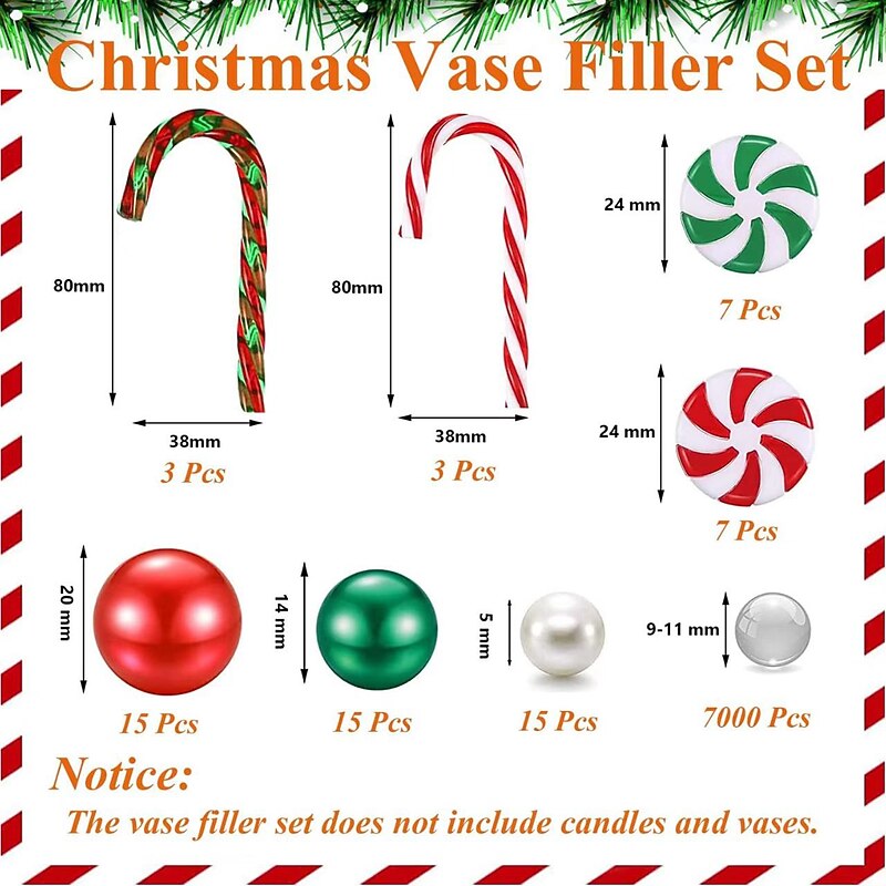 6054Pcs Christmas Peppermint Candy Vase Filler Floating Pearls for Vases, Christmas Clear Water Gel Beads Peppermint Candy Cane Christmas Decorations, Floating Candles for Centerpieces4