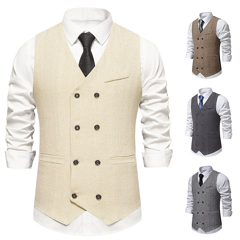 Vintage 1920s Vest Waistcoat The Great Gatsby Gentleman Groomsmen Slim Fit Fancy Dress Men's Masquerade Wedding Wedding Guest Event / Party Adults' Vest