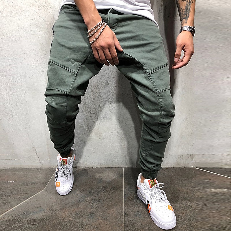 Men's Cargo Pants Trousers Track Pants Jogging Pants Outdoor Athleisure Daily Sports Soft Comfortable Pocket Drawstring Elastic Waist Plain Full Length Fashion Casual Activewear Black Khaki3