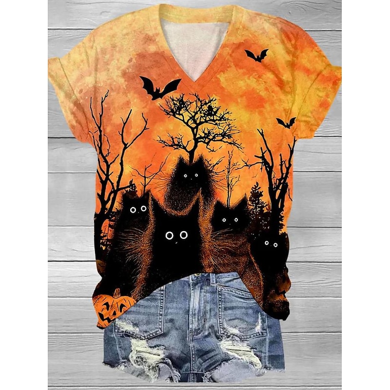 Women's T Shirt Basic Floral Print Short Sleeve Regular Tops V Neck Weekend Black Yellow Pink Red Orange Summer 6